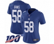 Women's New York Giants #58 Carl Banks Royal Blue Team Color Vapor Untouchable Limited Player 100th Season Football Jersey
