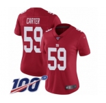 Women's New York Giants #59 Lorenzo Carter Red Limited Red Inverted Legend 100th Season Football Jersey