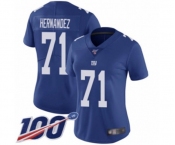 Women's New York Giants #71 Will Hernandez Royal Blue Team Color Vapor Untouchable Limited Player 100th Season Football Jersey