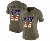 Women's Nike New York Giants #17 Kyle Lauletta Limited Olive USA Flag 2017 Salute to Service NFL Jersey