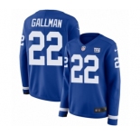 Women's Nike New York Giants #22 Wayne Gallman Limited Royal Blue Therma Long Sleeve NFL Jersey