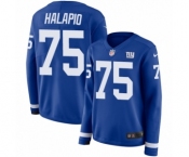 Women's Nike New York Giants #75 Jon Halapio Limited Royal Blue Therma Long Sleeve NFL Jersey