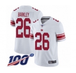 Youth New York Giants #26 Saquon Barkley White Vapor Untouchable Limited Player 100th Season Football Jersey