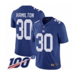 Youth New York Giants #30 Antonio Hamilton Royal Blue Team Color Vapor Untouchable Limited Player 100th Season Football Jersey