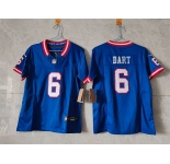 Youth New York Giants #6 Jaxson Dart Blue 2025 Draft F.U.S.E. Throwback Untouchable Limited Stitched Jersey