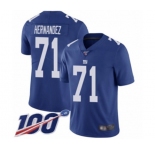 Youth New York Giants #71 Will Hernandez Royal Blue Team Color Vapor Untouchable Limited Player 100th Season Football Jersey