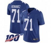 Youth New York Giants #71 Will Hernandez Royal Blue Team Color Vapor Untouchable Limited Player 100th Season Football Jersey