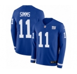 Youth Nike New York Giants #11 Phil Simms Limited Royal Blue Therma Long Sleeve NFL Jersey