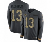 Youth Nike New York Giants #13 Odell Beckham Jr Limited Black Salute to Service Therma Long Sleeve NFL Jersey