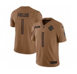 Men's Chicago Bears #1 Justin Fields 2023 Brown Salute To Service Limited Football Stitched Jersey