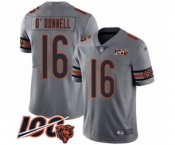 Men's Chicago Bears #16 Pat O'Donnell Limited Silver Inverted Legend 100th Season Football Jersey