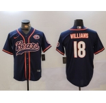 Men's Chicago Bears #18 Caleb Williams Navy Throwback With Patch Cool Base Stitched Baseball Jersey