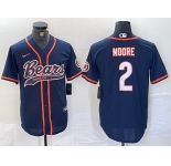 Men's Chicago Bears #2 DJ Moore Navy BlueWith Patch Cool Base Stitched Baseball Jersey