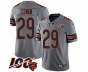 Men's Chicago Bears #29 Tarik Cohen Limited Silver Inverted Legend 100th Season Football Jersey