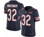 Men's Chicago Bears #32 David Montgomery Navy Blue Team Color 100th Season Limited Football Jersey