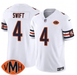 Men's Chicago Bears #4 D'Andre Swift White 2025 F.U.S.E. With Illinois and VMH Patch Vapor Untouchable Limited Football Stitched Jersey