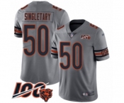 Men's Chicago Bears #50 Mike Singletary Limited Silver Inverted Legend 100th Season Football Jersey