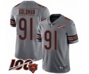 Men's Chicago Bears #91 Eddie Goldman Limited Silver Inverted Legend 100th Season Football Jersey
