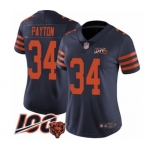 Women's Chicago Bears #34 Walter Payton Limited Navy Blue Rush Vapor Untouchable 100th Season Football Jersey