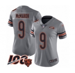 Women's Chicago Bears #9 Jim McMahon Limited Silver Inverted Legend 100th Season Football Jersey