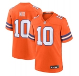Men's Denver Broncos #10 Bo Nix Orange Mile High Collection F.U.S.E. 1977 Throwback Stitched Game Jersey