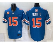 Men's Denver Broncos #15 Nik Bonitto Blue F.U.S.E. With 2-Star C Patch Throwback Vapor Limited Football Stitched Jersey