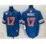 Men's Denver Broncos #17 Jaylen Waddle Blue F.U.S.E. With 2-Star C Patch Throwback Vapor Limited Football Stitched Jersey
