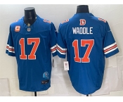 Men's Denver Broncos #17 Jaylen Waddle Blue F.U.S.E. With 2-Star C Patch Throwback Vapor Limited Football Stitched Jersey