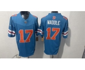 Men's Denver Broncos #17 Jaylen Waddle Blue F.U.S.E. With Patch Throwback Vapor Limited Football Stitched Jersey