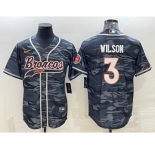 Men's Denver Broncos #3 Russell Wilson Grey Camo With Patch Cool Base Stitched Baseball Jersey