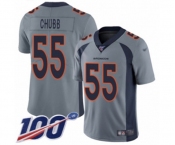 Men's Denver Broncos #55 Bradley Chubb Limited Silver Inverted Legend 100th Season Football Jersey