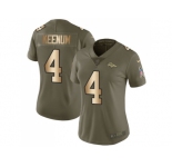 Women Nike Denver Broncos #4 Case Keenum Olive Gold Stitched NFL Limited 2017 Salute to Service Jersey