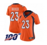 Women's Denver Broncos #23 Devontae Booker Orange Team Color Vapor Untouchable Limited Player 100th Season Football Jersey