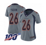 Women's Denver Broncos #26 Isaac Yiadom Limited Silver Inverted Legend 100th Season Football Jersey