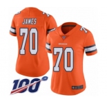 Women's Denver Broncos #70 Ja'Wuan James Limited Orange Rush Vapor Untouchable 100th Season Football Jersey