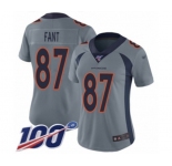 Women's Denver Broncos #87 Noah Fant Limited Silver Inverted Legend 100th Season Football Jersey