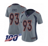 Women's Denver Broncos #93 Dre'Mont Jones Limited Silver Inverted Legend 100th Season Football Jersey