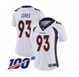 Women's Denver Broncos #93 Dre'Mont Jones White Vapor Untouchable Limited Player 100th Season Football Jersey