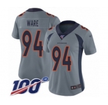 Women's Denver Broncos #94 DeMarcus Ware Limited Silver Inverted Legend 100th Season Football Jersey