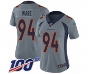 Women's Denver Broncos #94 DeMarcus Ware Limited Silver Inverted Legend 100th Season Football Jersey