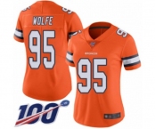 Women's Denver Broncos #95 Derek Wolfe Limited Orange Rush Vapor Untouchable 100th Season Football Jersey