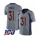 Youth Denver Broncos #31 Justin Simmons Limited Silver Inverted Legend 100th Season Football Jersey