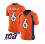 Youth Denver Broncos #6 Colby Wadman Orange Team Color Vapor Untouchable Limited Player 100th Season Football Jersey
