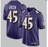 Men's Baltimore Ravens #45 Green Game Purple Football Jersey