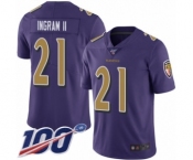 Men's Baltimore Ravens #21 Mark Ingram II Limited Purple Rush Vapor Untouchable 100th Season Football Jersey
