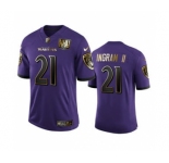 Men's Baltimore Ravens #21 Mark Ingram II Purple Team 25th Season Golden Limited Football Jersey
