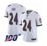 Men's Baltimore Ravens #24 Brandon Carr White Vapor Untouchable Limited Player 100th Season Football Jersey