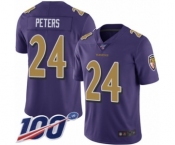Men's Baltimore Ravens #24 Marcus Peters Limited Purple Rush Vapor Untouchable 100th Season Football Jersey