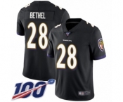 Men's Baltimore Ravens #28 Justin Bethel Black Alternate Vapor Untouchable Limited Player 100th Season Football Jersey