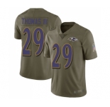 Men's Baltimore Ravens #29 Earl Thomas III Limited Olive 2017 Salute to Service Football Jersey